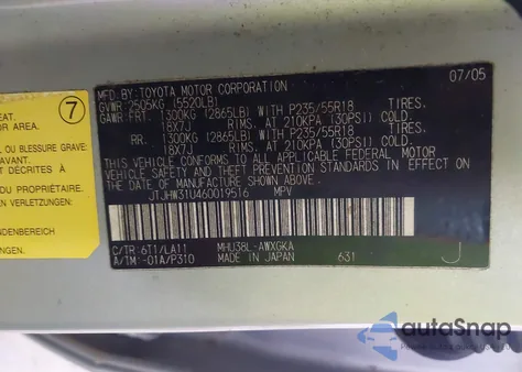 2006 Lexus Rx400 из США, поврежденный, VIN JTJ8W310460019516